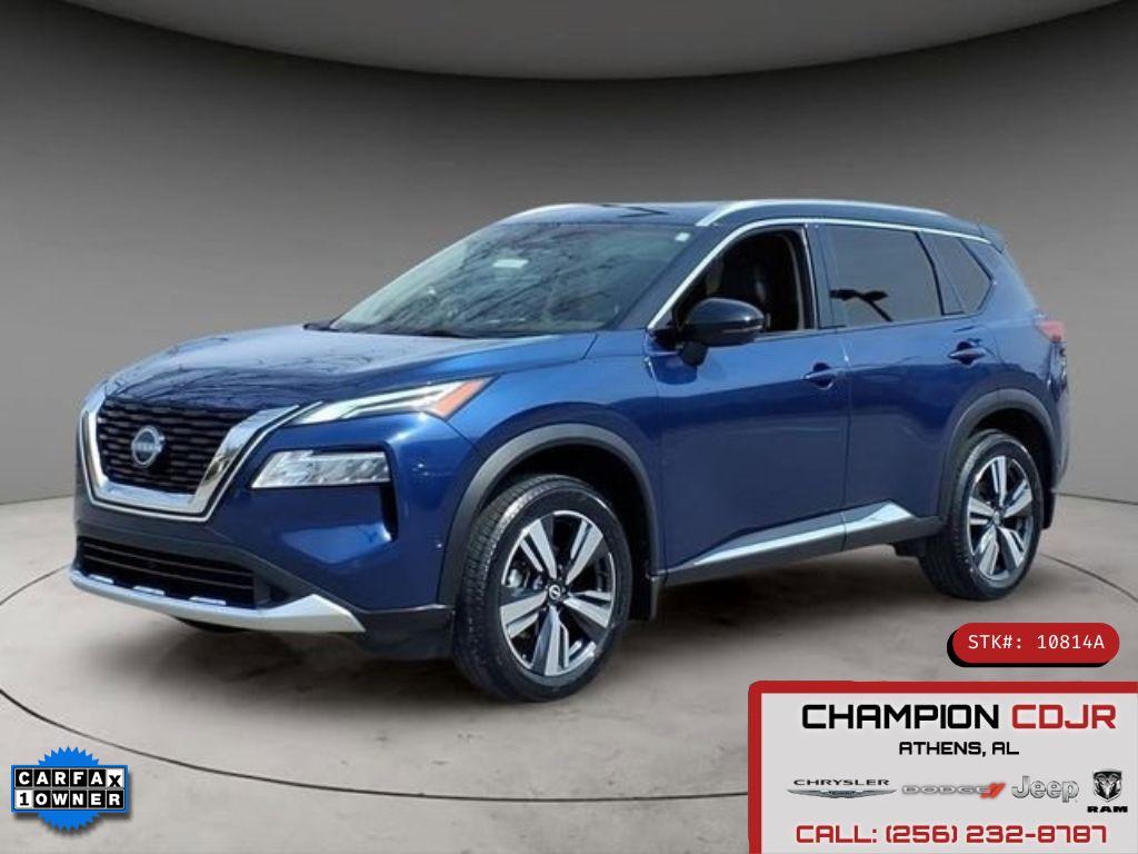 Caspian Blue Metallic/Super Black 2023 Nissan Rogue Platinum AWD SUV / Crossover All-Wheel Drive Continuously Variable Transmission