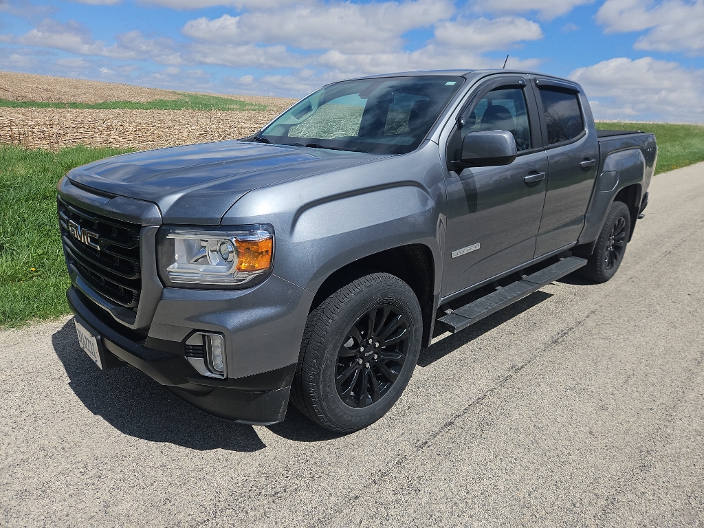 Gray (Satin Steel Metallic) 2022 GMC Canyon Elevation Crew Cab 4WD Pickup Truck Four-Wheel Drive 8-Speed Automatic