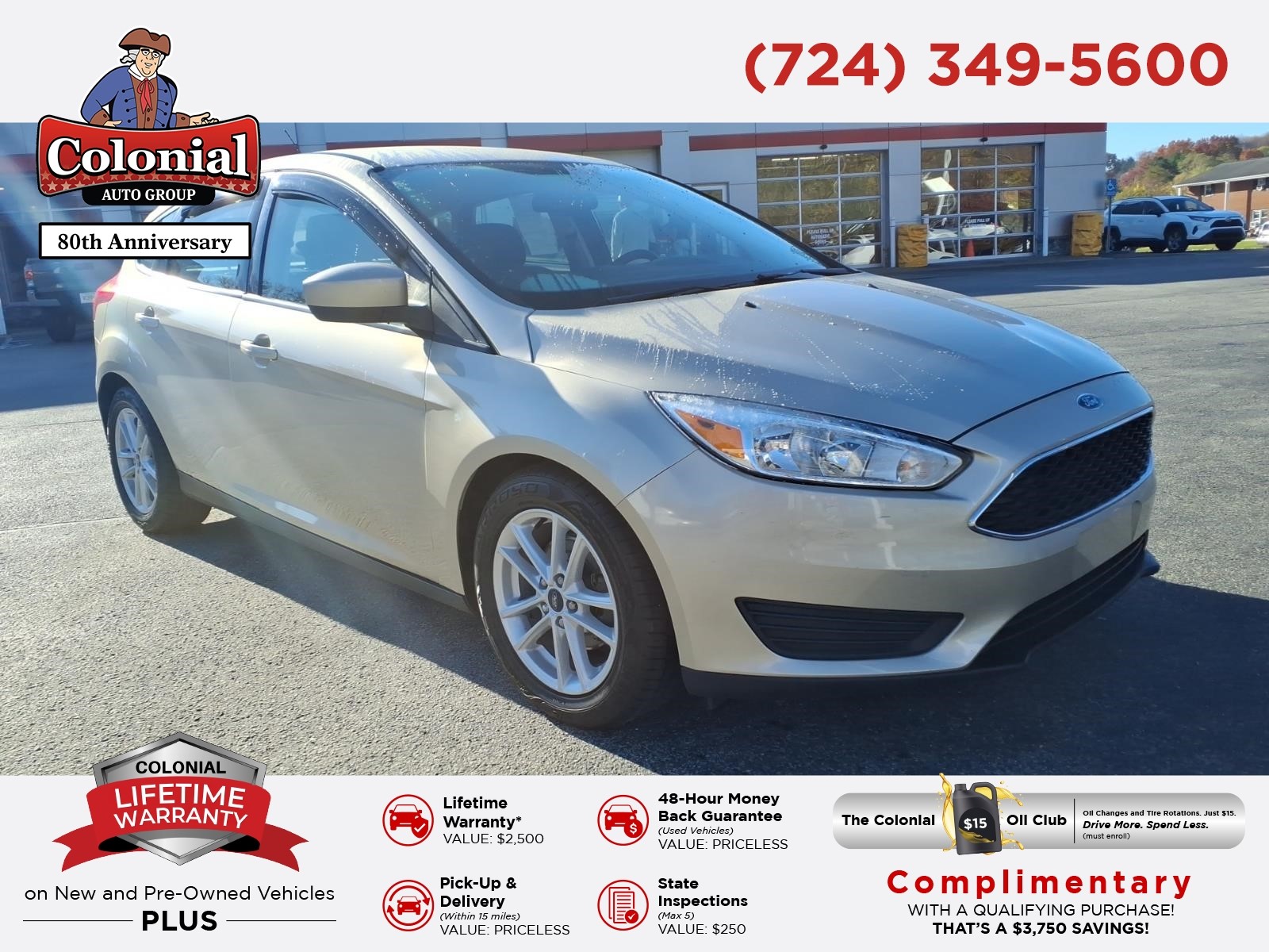 White Gold Metallic 2018 Ford Focus Hatchback Front-Wheel Drive 6-Speed Automatic