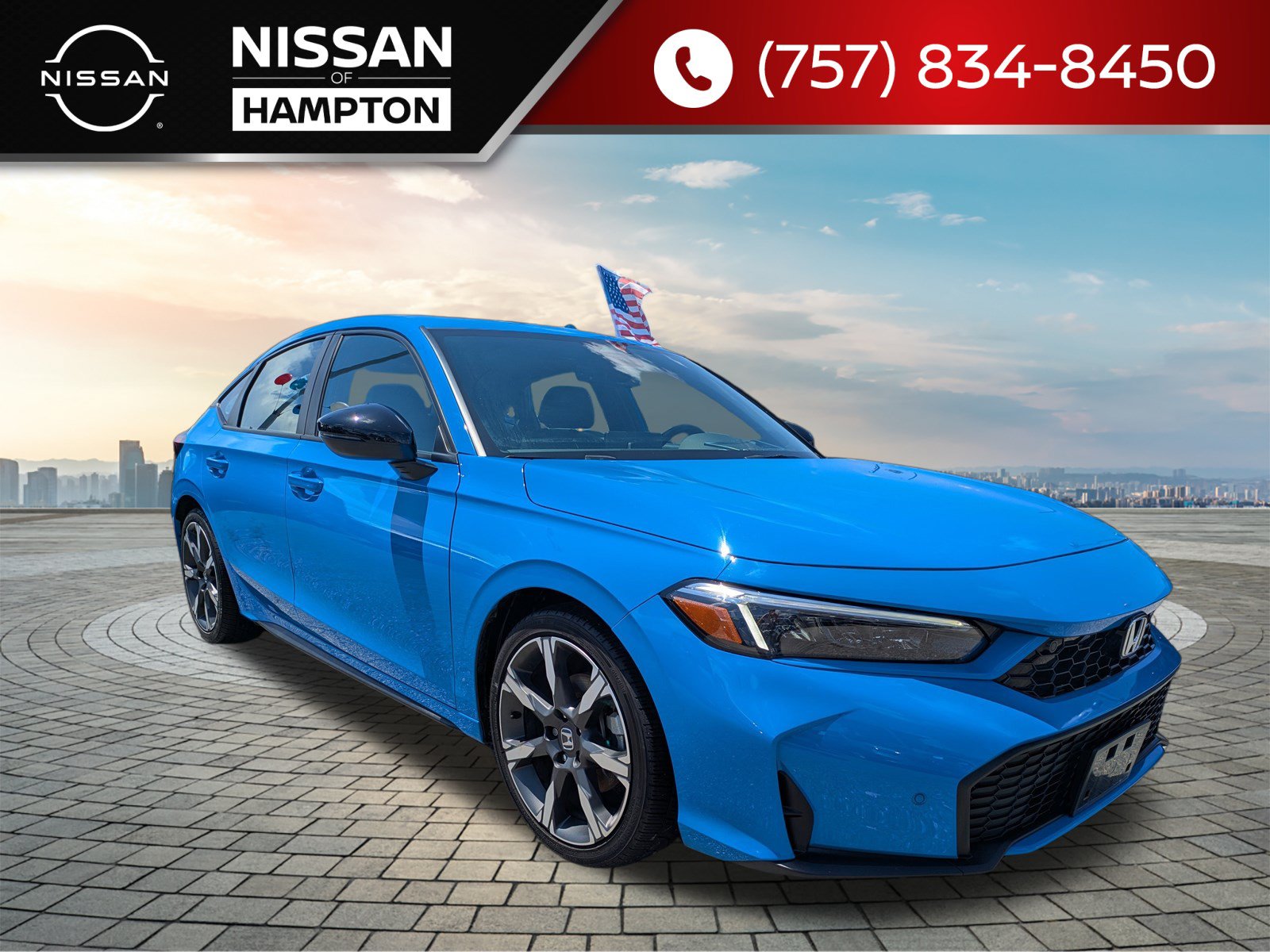 Blue 2025 Honda Civic Hybrid Hatchback Front-Wheel Drive Continuously Variable Transmission