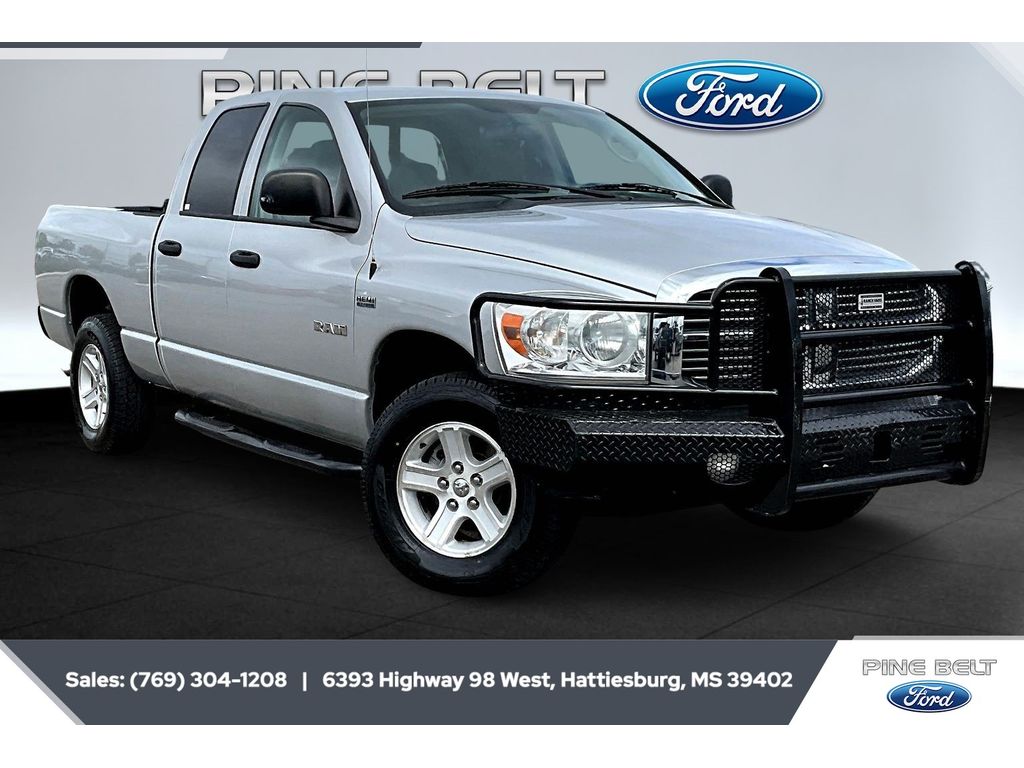 Silver 2008 Dodge RAM 1500 SLT Quad Cab 4WD Pickup Truck Four-Wheel Drive 5-Speed Automatic