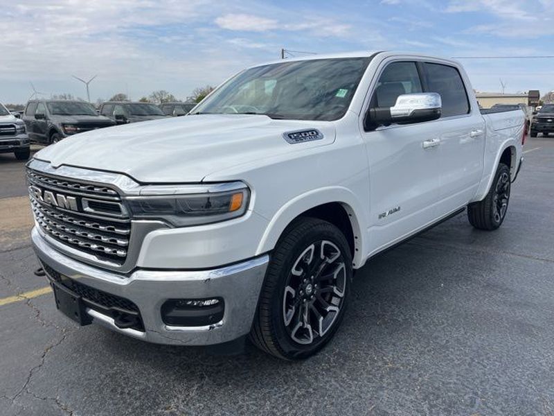 Ivory White Tri-Coat Pearlcoat 2025 RAM 1500 Limited Longhorn Crew Cab 4WD Pickup Truck Four-Wheel Drive 8-Speed Automatic