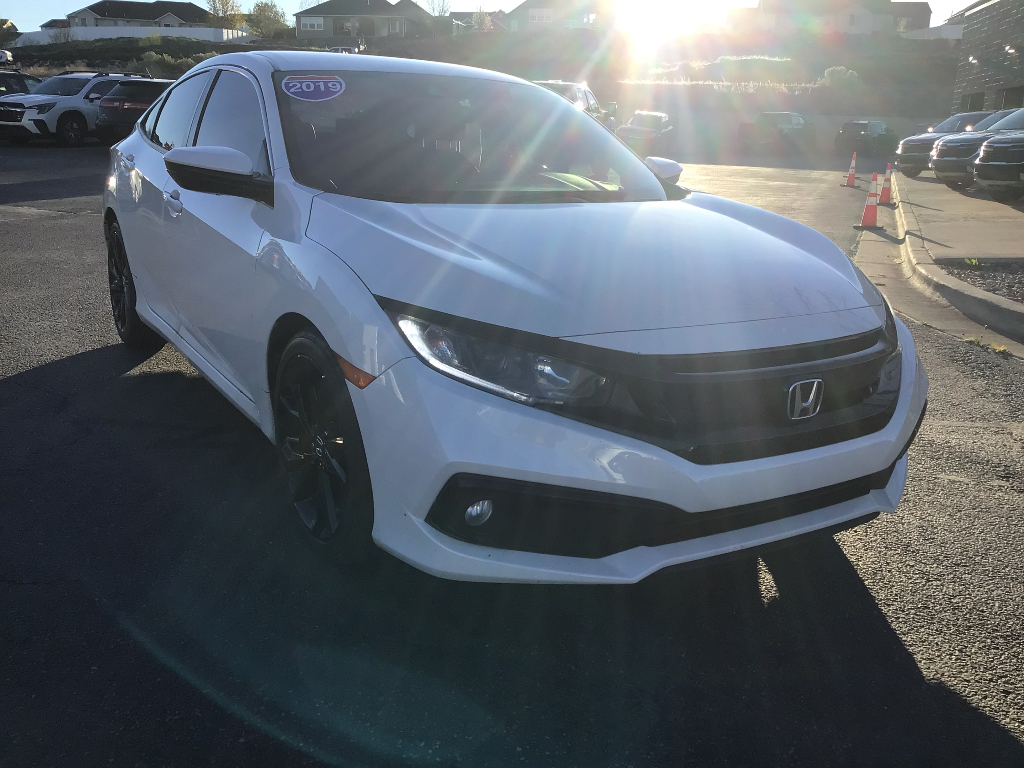 Platinum White Pearl 2019 Honda Civic Sport FWD Sedan Front-Wheel Drive Continuously Variable Transmission