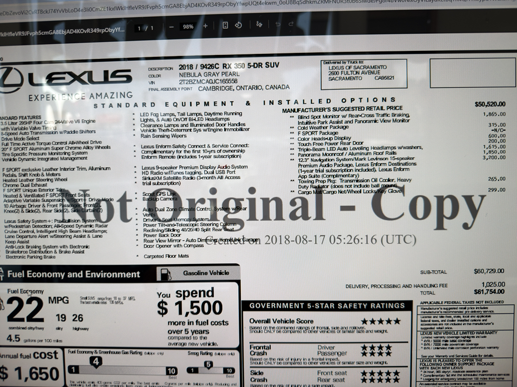 2018 Lexus RX 350 F Sport