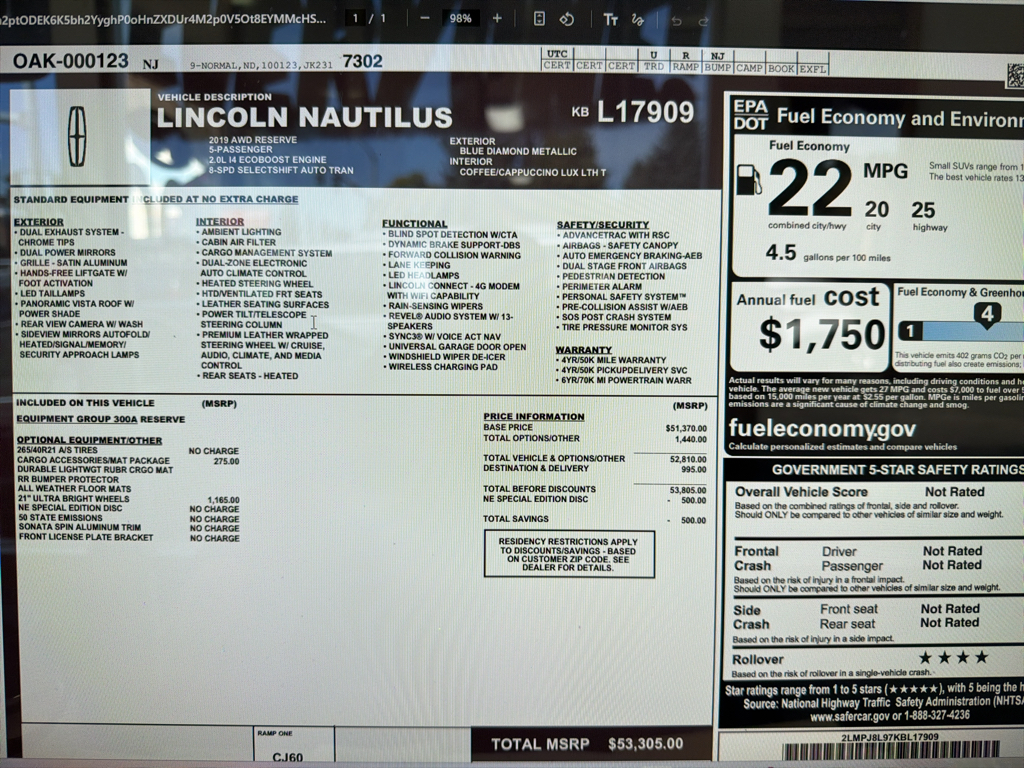 2019 Lincoln Nautilus Reserve