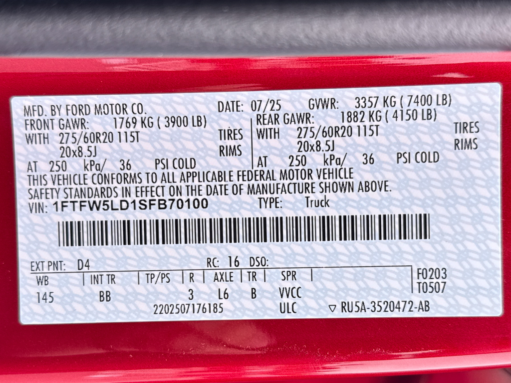 New 2025 Rapid Red Metallic Tinted Clearcoat Ford LARIAT image 35