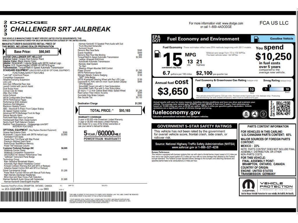 2023 Dodge Challenger SRT Hellcat Widebody Jailbreak - Octane Red Pearlcoat exterior view 4