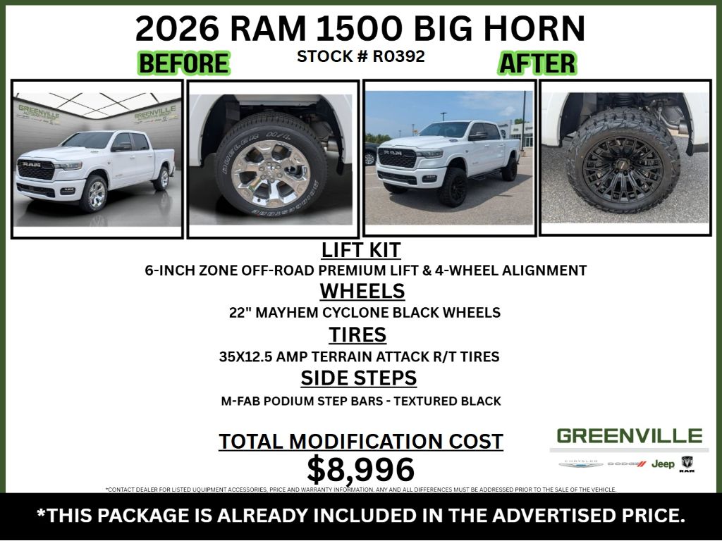 2026 Ram 1500 Big Horn Sport Hemi 4x4 Crew Cab - Bright White Clearcoat exterior view 2