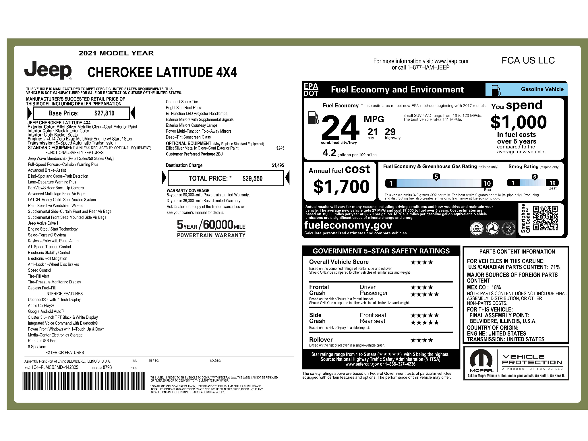 Used 2021 Jeep Cherokee Latitude with VIN 1C4PJMCB3MD142325 for sale in Kansas City