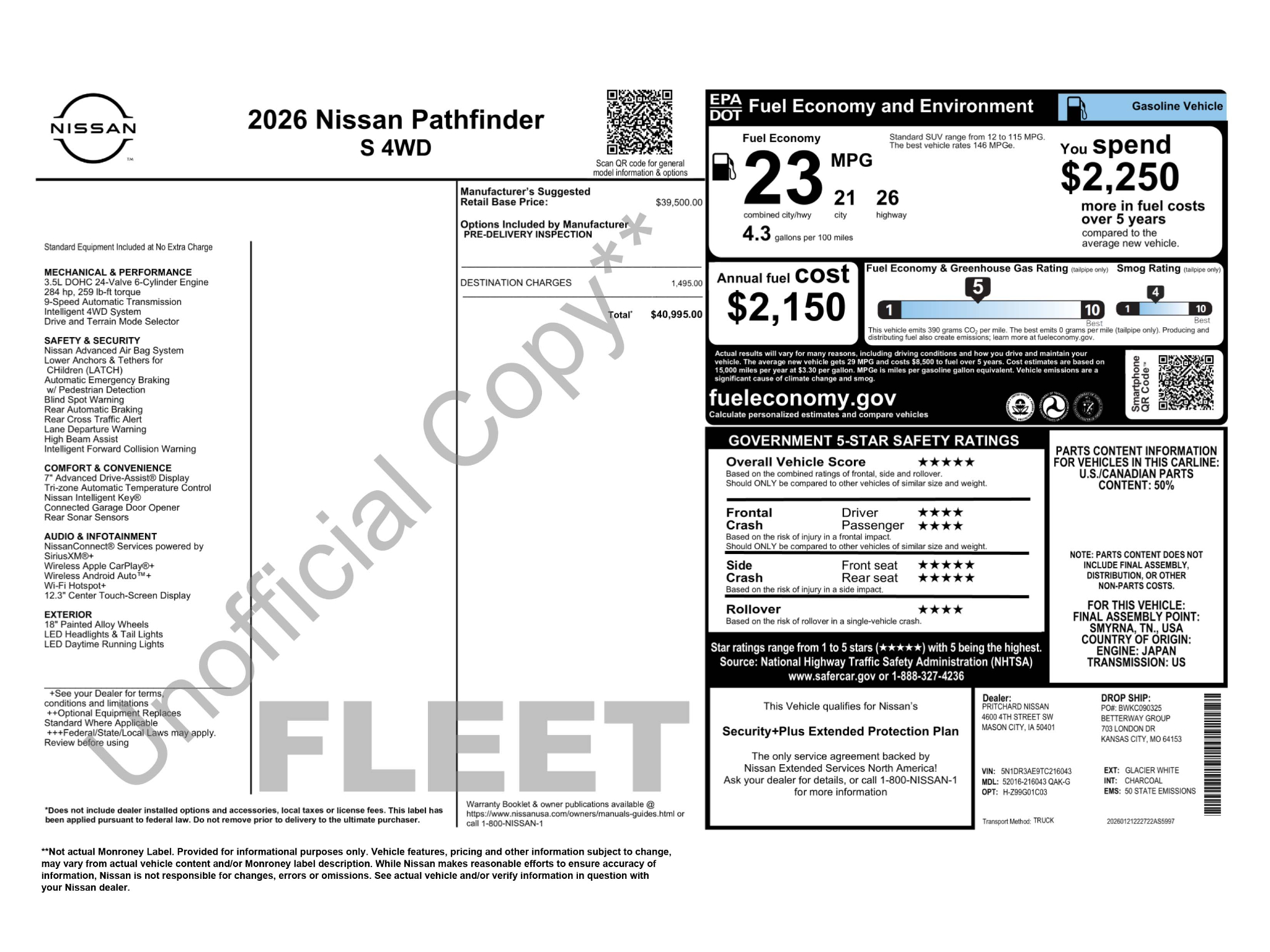 Used 2026 Nissan Pathfinder S with VIN 5N1DR3AE9TC216043 for sale in Kansas City