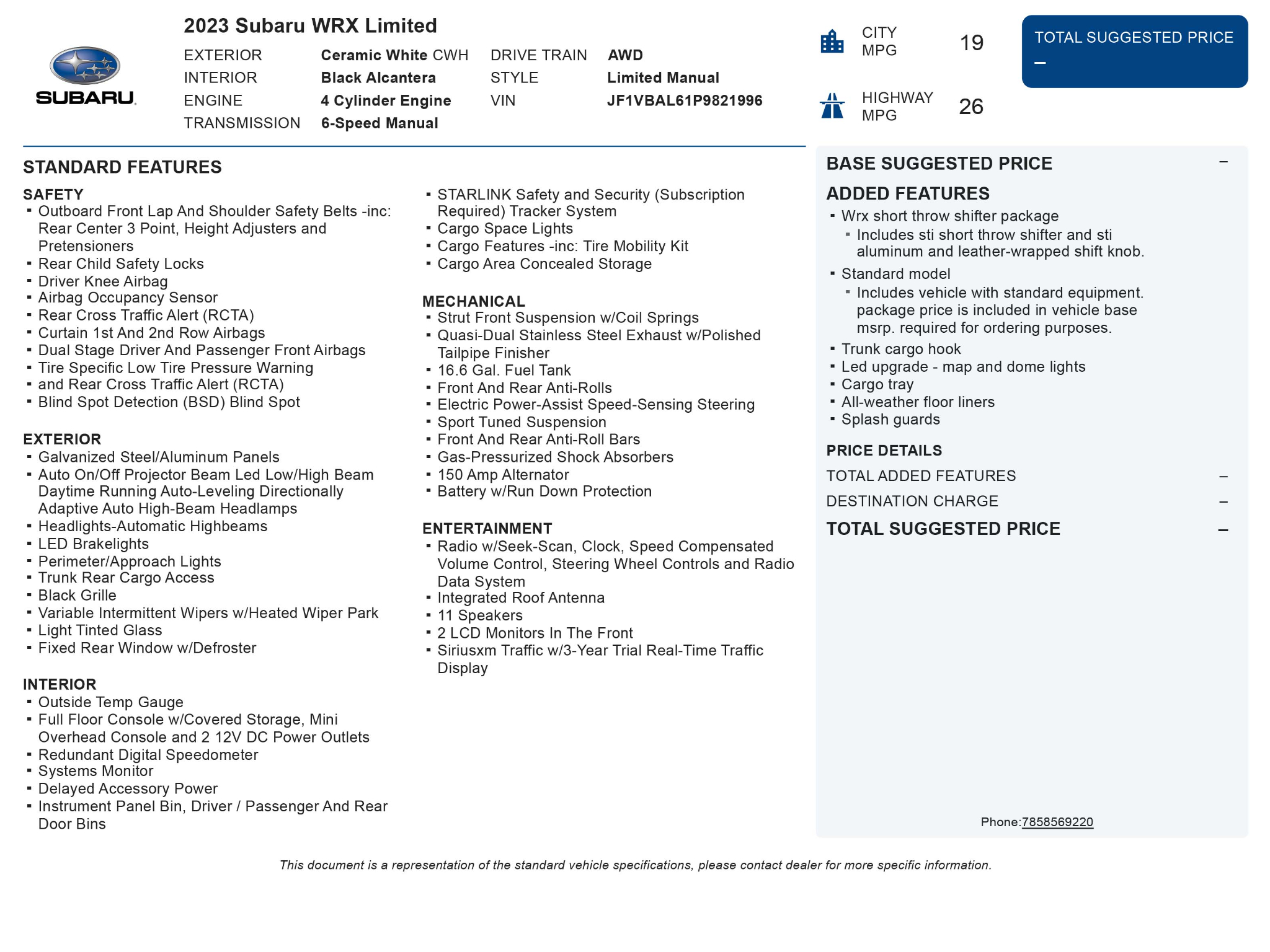 Used 2023 Subaru WRX Limited with VIN JF1VBAL61P9821996 for sale in Kansas City