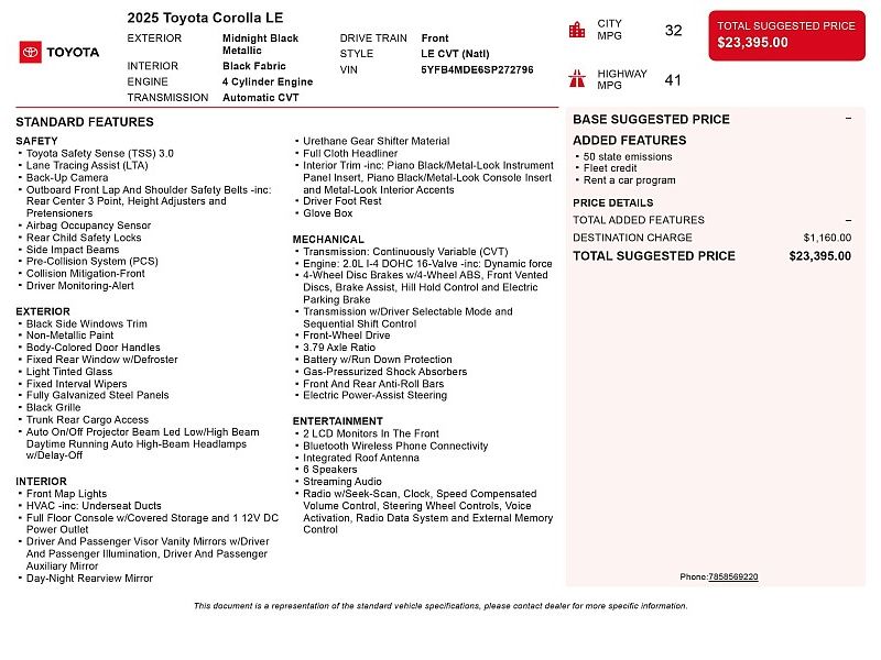 used 2025 TOYOTA COROLLA LE