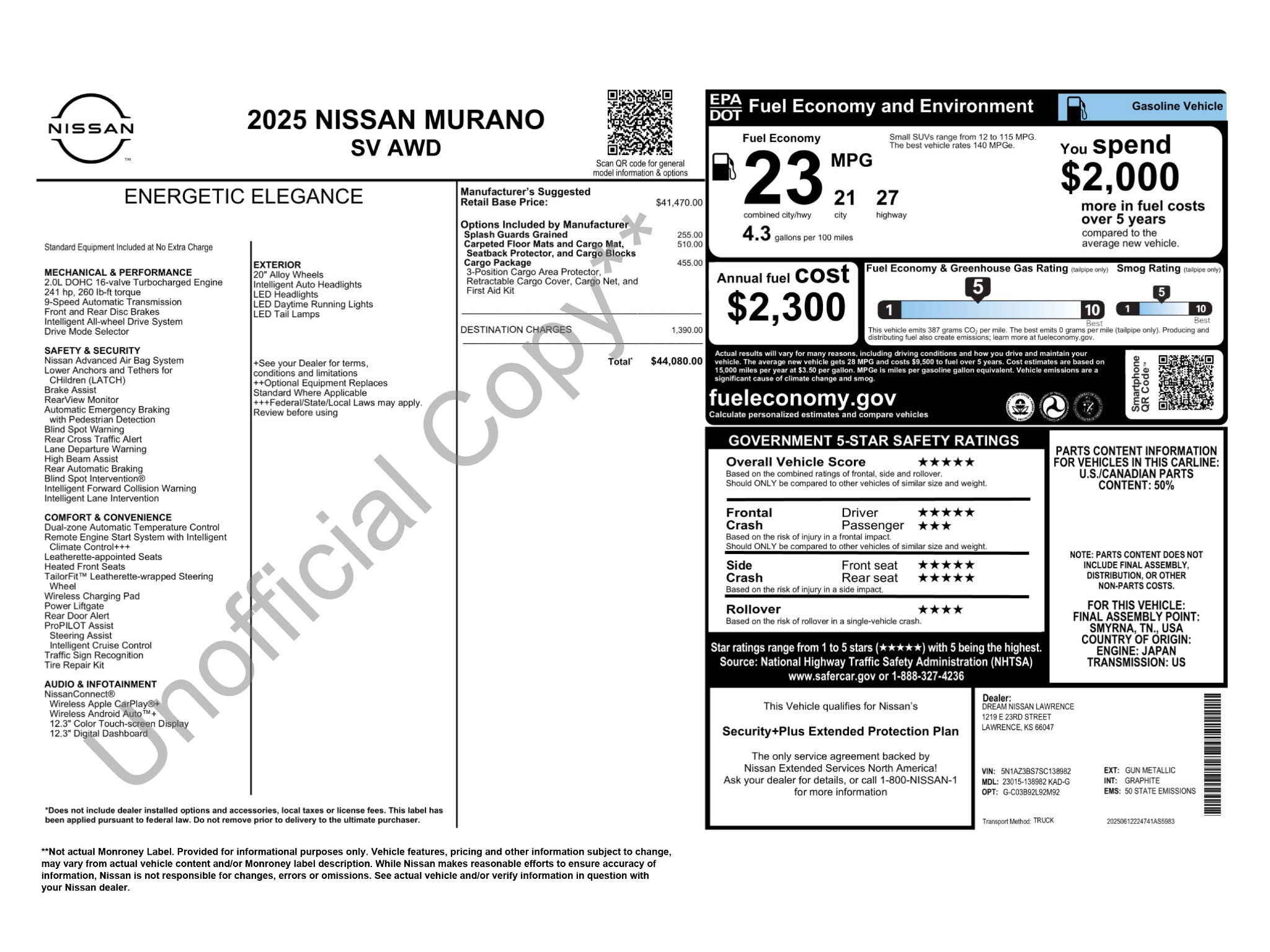Used 2025 Nissan Murano SV with VIN 5N1AZ3BS7SC138982 for sale in Kansas City