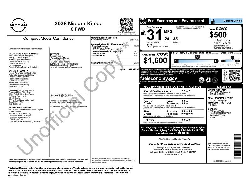 new 2026 NISSAN KICKS S