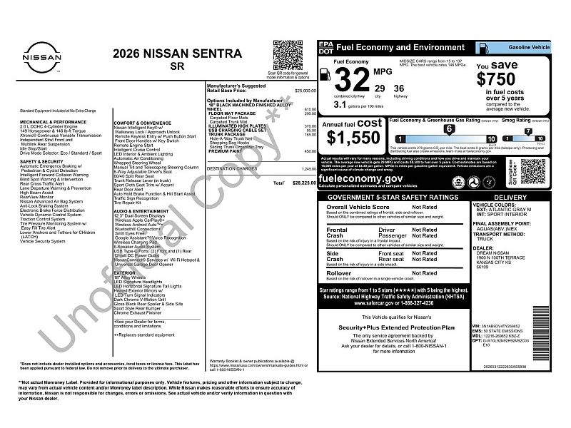new 2026 NISSAN SENTRA SR