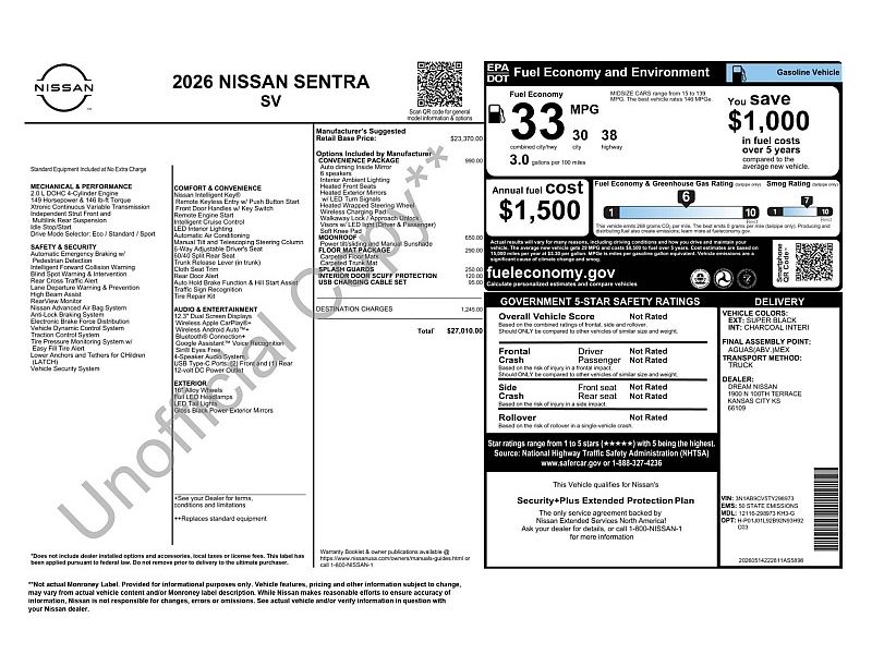 new 2026 NISSAN SENTRA SV