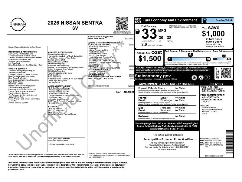 new 2026 NISSAN SENTRA SV