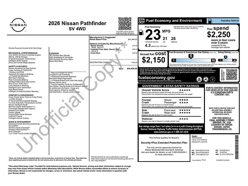 new 2026 NISSAN PATHFINDER SV 4WD