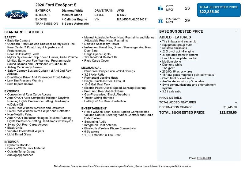 used 2020 FORD ECOSPORT S