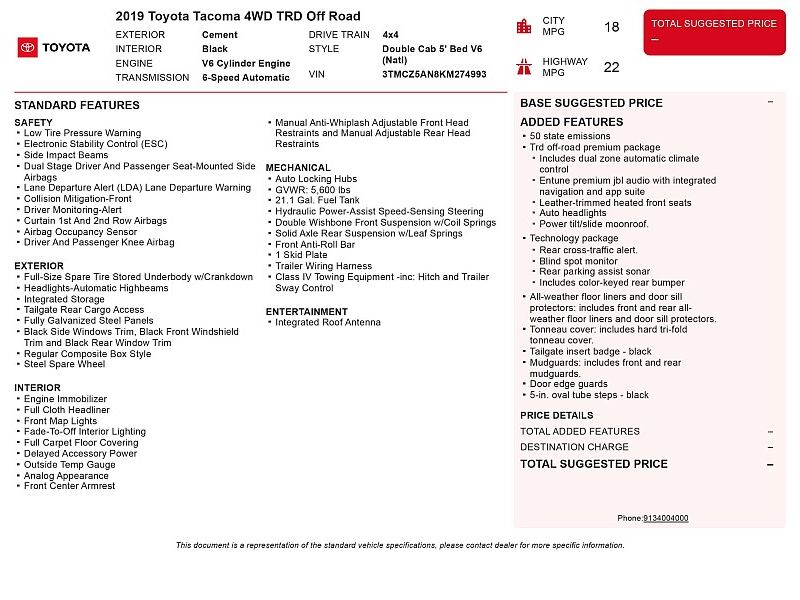 used 2019 TOYOTA TACOMA TRD Off Road
