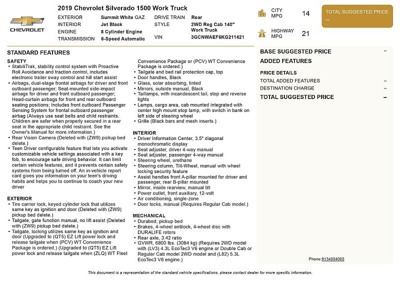 used 2019 CHEVROLET SILVERADO Work Truck