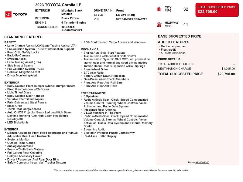 used 2023 TOYOTA COROLLA LE