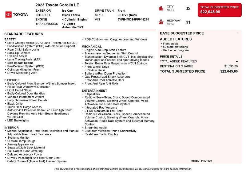 used 2023 TOYOTA COROLLA LE