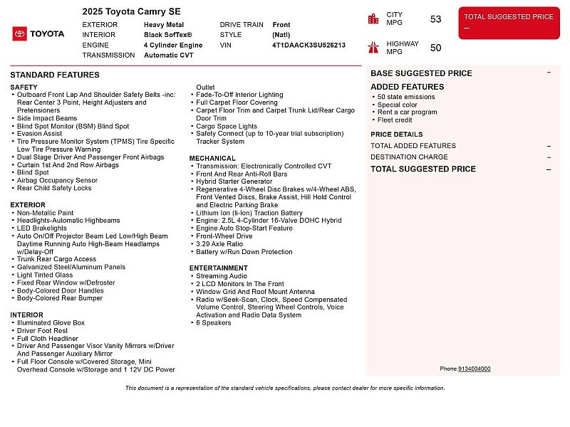 used 2025 TOYOTA CAMRY HYBRID SE