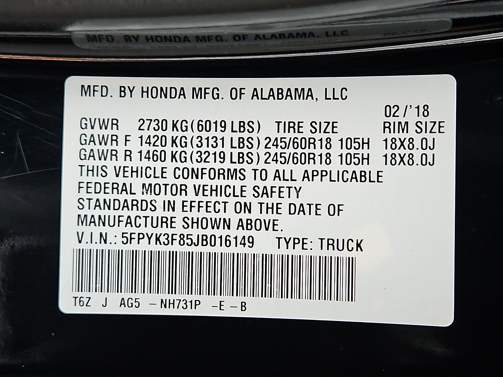 Used 2018 Honda Ridgeline Truck