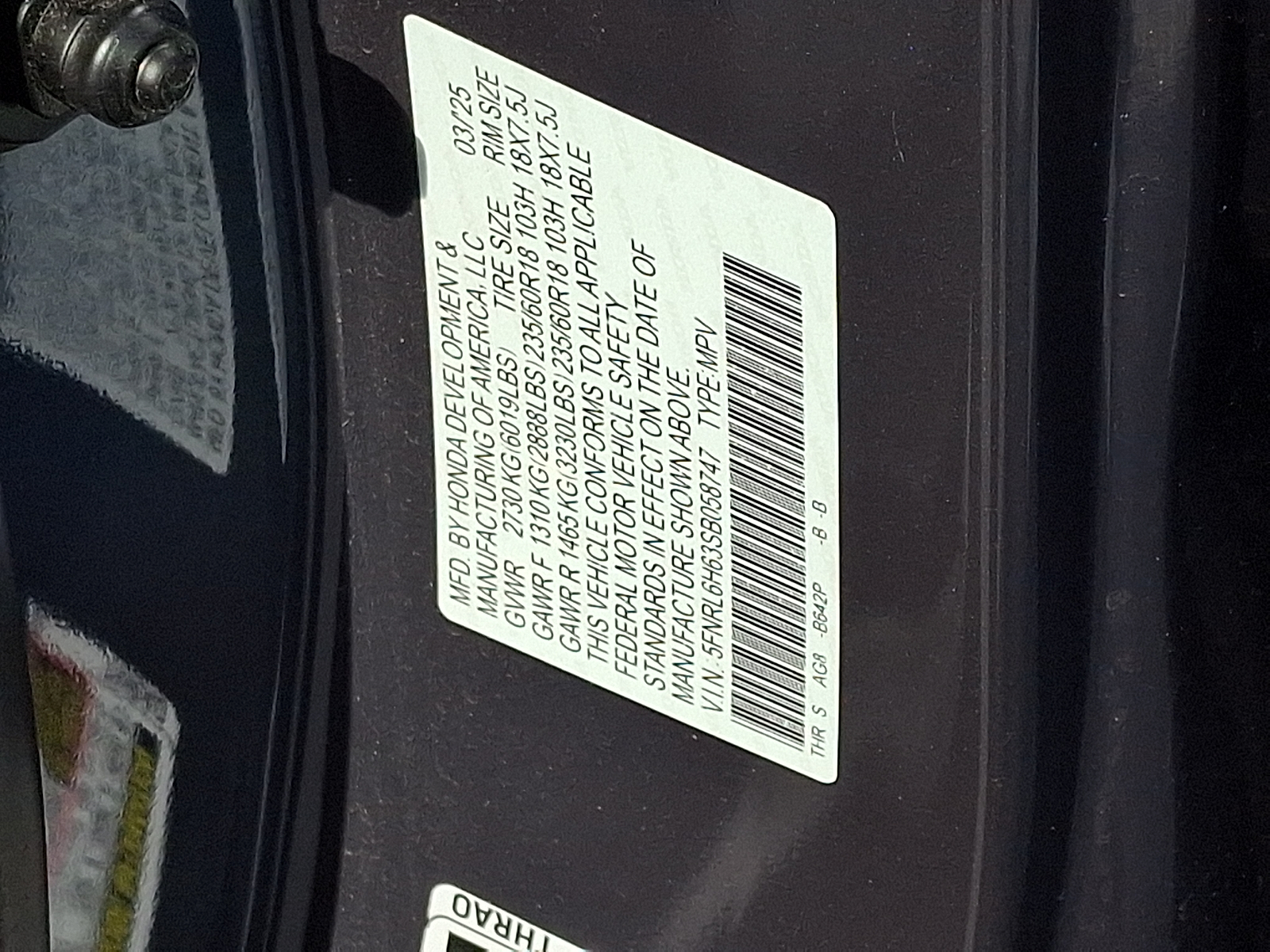 Used 2025 Honda Odyssey Van