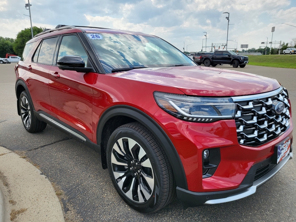 2026 Ford Explorer Platinum - Rapid Red Metallic Tinted Clearcoat exterior view 3